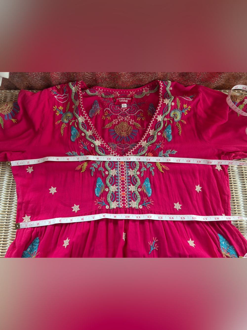 Johnny Was Teyros Embroidered Fuchsia Boho Tunic Dress Size Large L #121 - Picture 11 of 15
